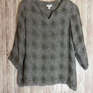 Pure Jill J. Jill Linen-Blend Gray Green Popover Blouse Small